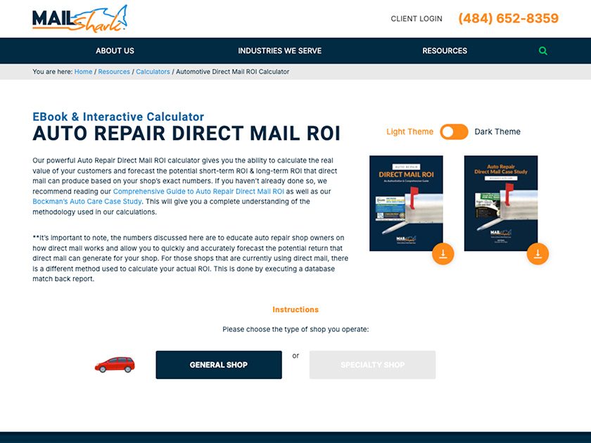 Mail Shark Auto Industry ROI Calculator