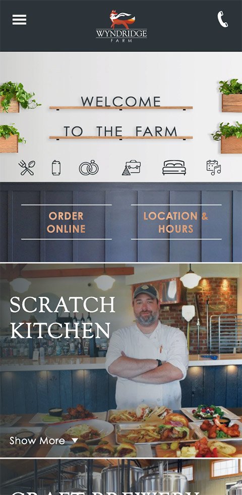 Wyndridge Farm Homepage - Mobile View