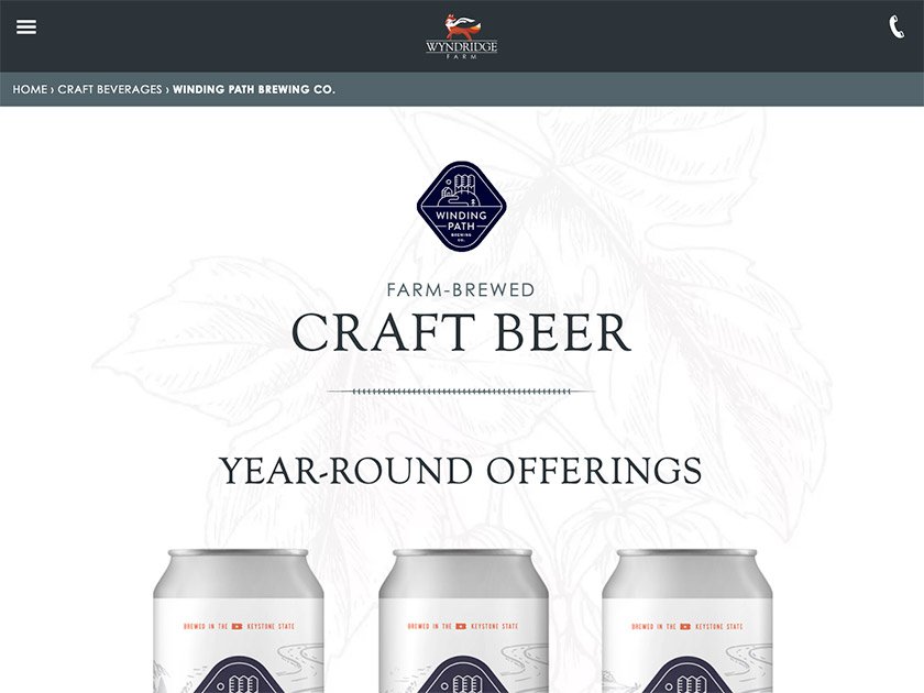 Wyndridge Farm Craft Beer Page - Tablet View