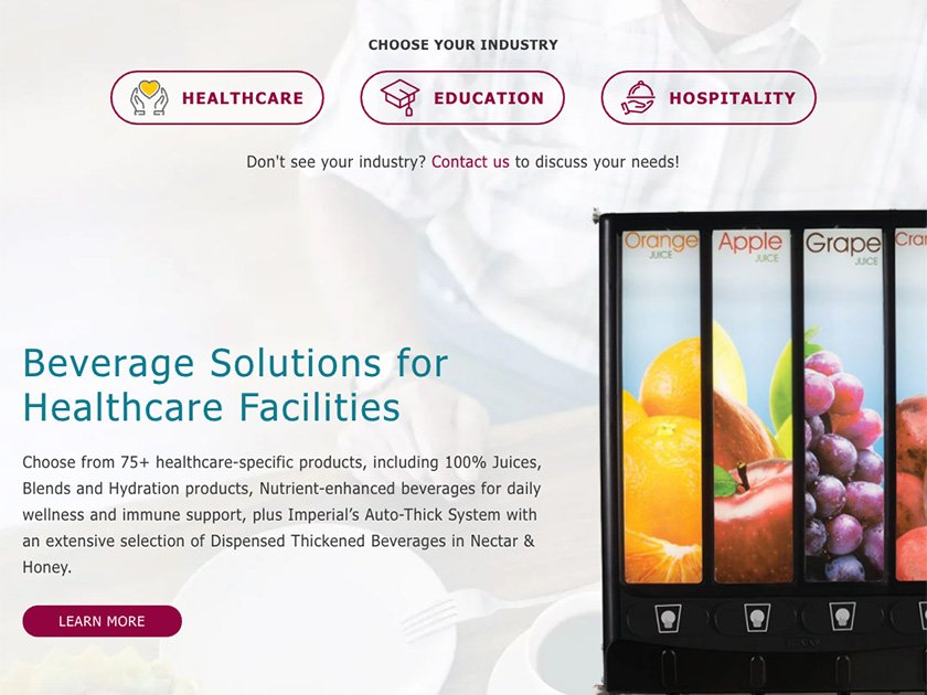 Imperial Beverage Systems Homepage - Tablet View