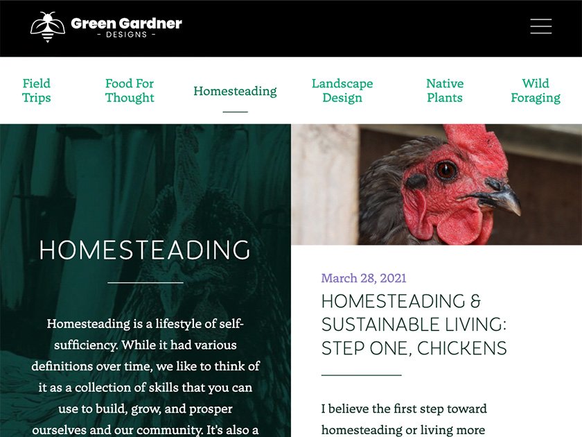 Green Gardner Designs Resources page on tablet