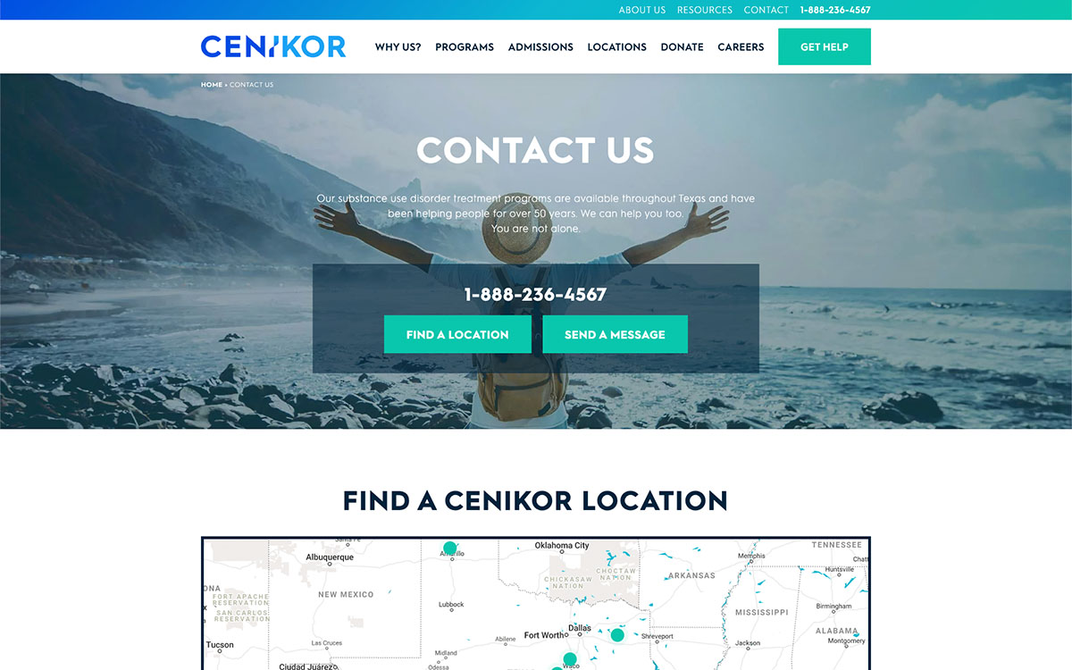 Cenikor Contact Page Hero Area